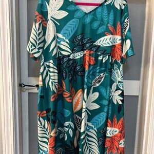 Colorful Leaf Print Babydoll Dress